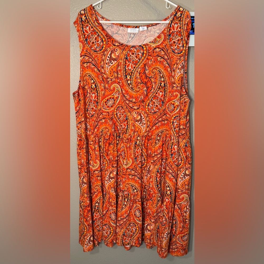 Sigrid Olsen Orange and Navy Paisley Trim Top